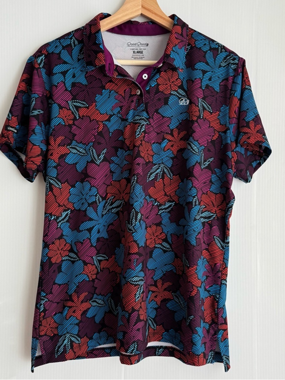 Good Goods Women's Short Sleeve Floral Polo in Purple, Blue & Red